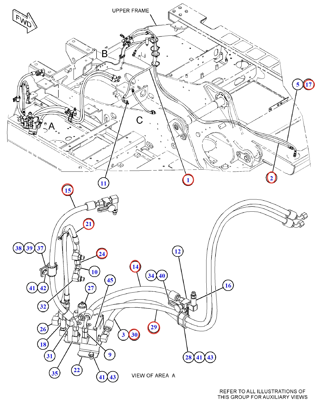Caterpillar CAT®312D2 L installation diagram showing hydraulic hose 4I-6003 at Pipe No. 2