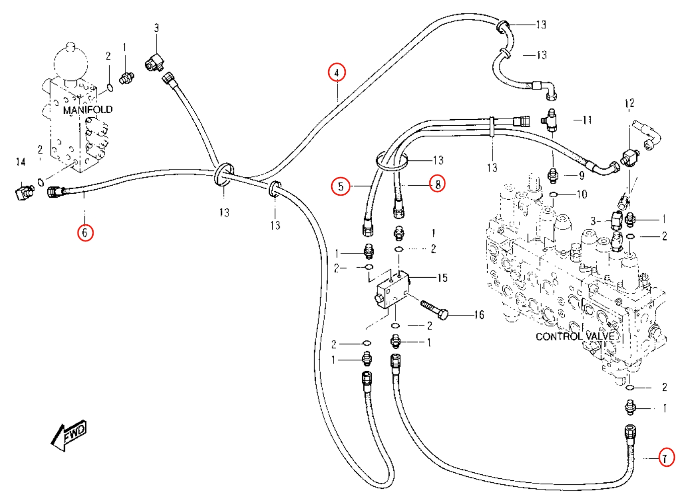Caterpillar CAT®315-A L installation diagram showing hydraulic hose 5I-3124 at Pipe No. 5