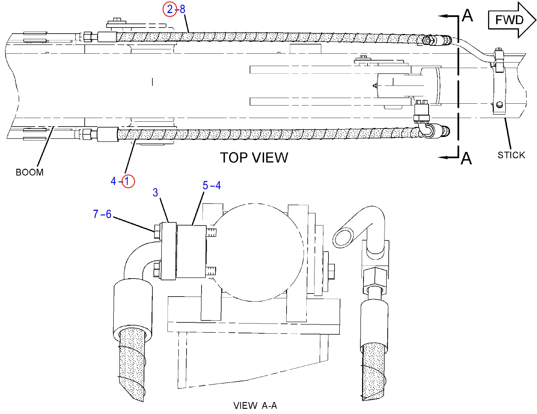 Caterpillar CAT®312F GC installation diagram showing hydraulic hose 123-2729 at Pipe No. 2
