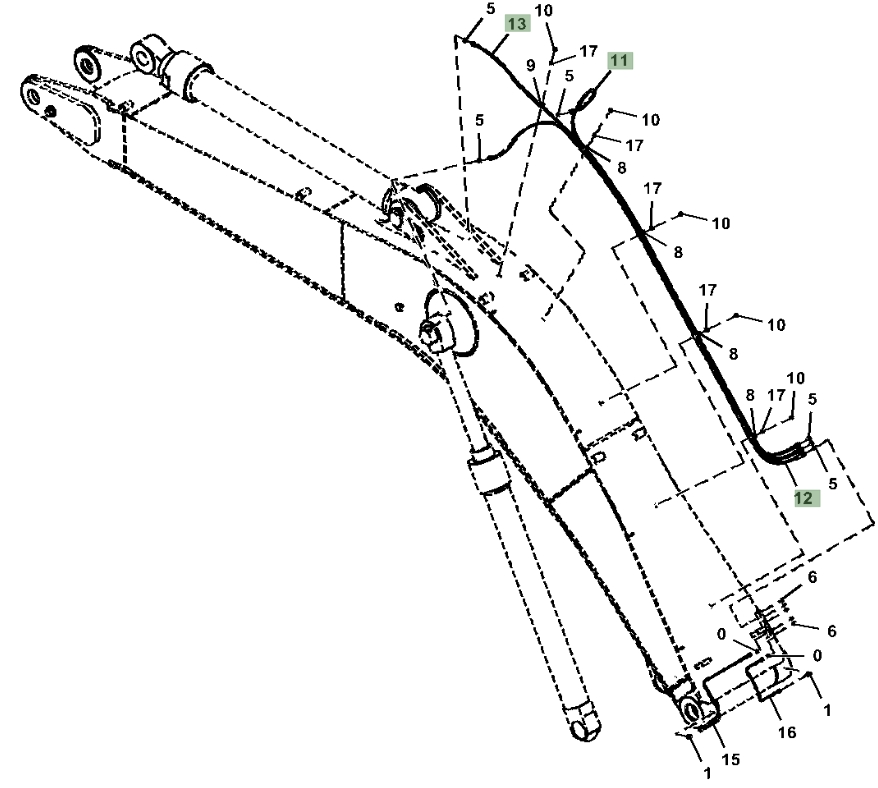Hitachi ZX380LC-6N installation diagram showing hydraulic hose 4289772 at Pipe No. 11