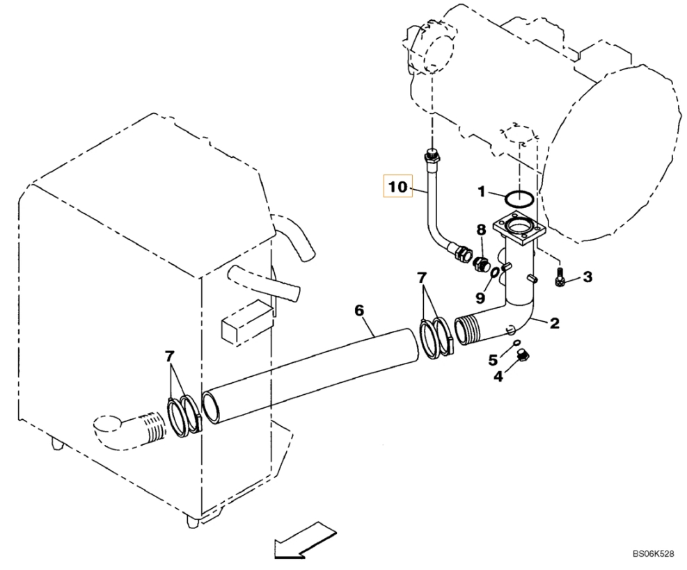 Case CX240B installation diagram showing hydraulic hose KBJ2809 at Pipe No. 10