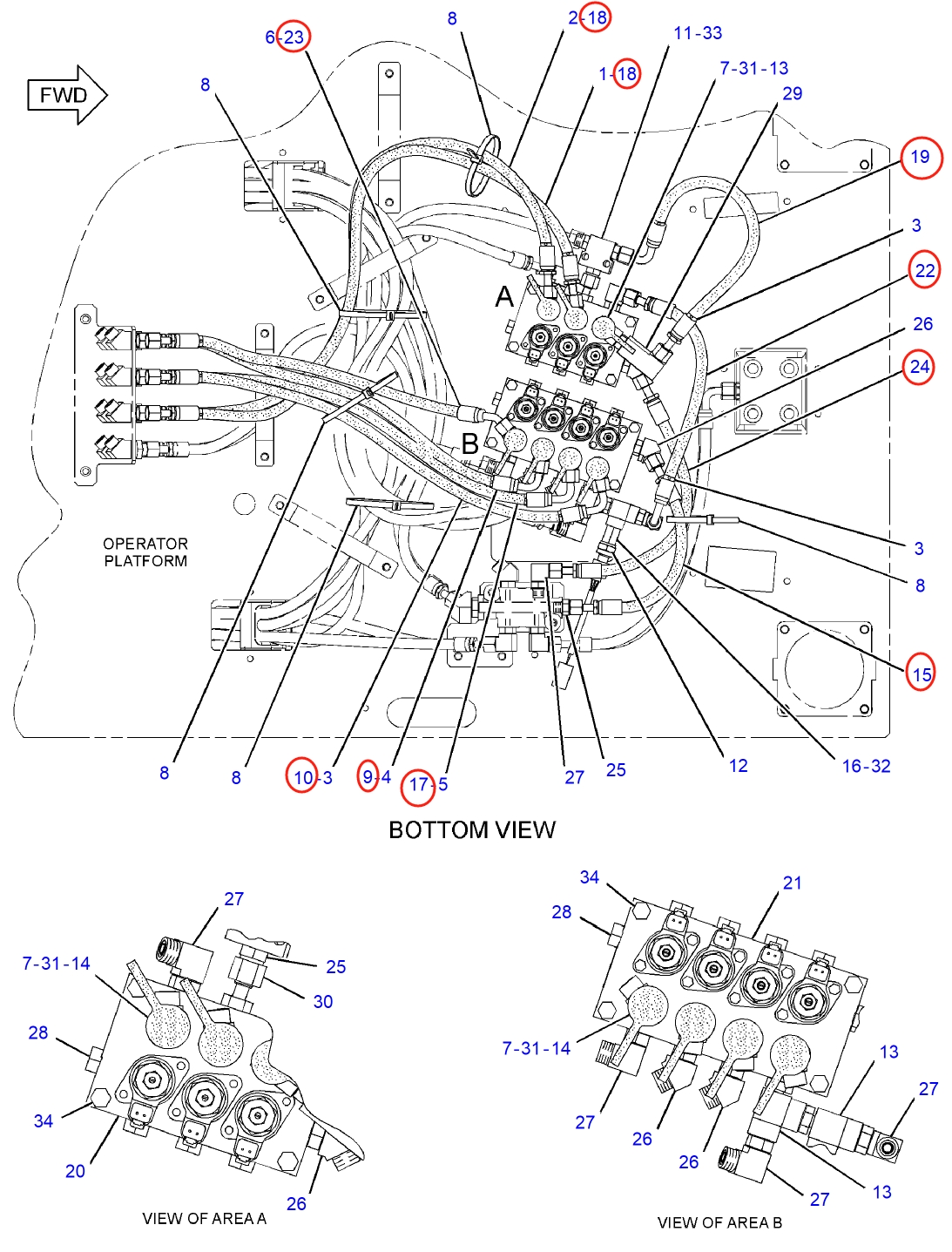 Caterpillar CAT®312D L installation diagram showing hydraulic hose 292-7176 at Pipe No. 18