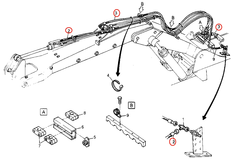Caterpillar CAT®224B installation diagram showing hydraulic hose 8U-3679 at Pipe No. 2