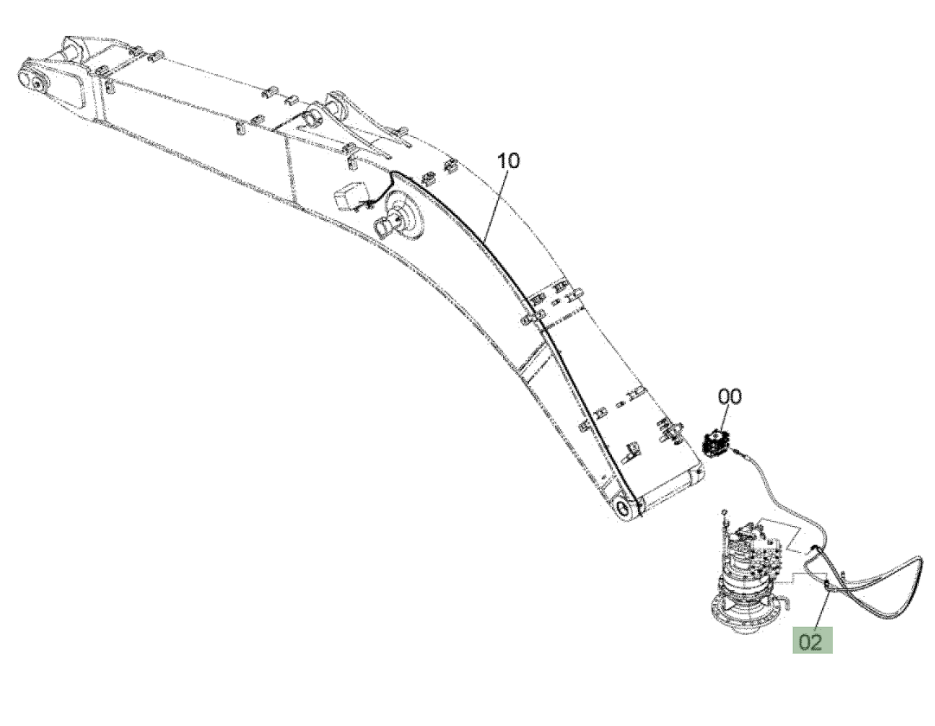 Hitachi ZX210W-3 installation diagram showing hydraulic hose 4656047 at Pipe No. 2