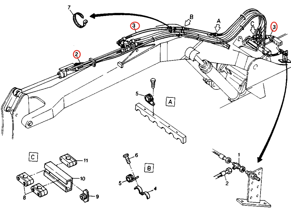 Caterpillar CAT®224B installation diagram showing hydraulic hose 8U-3676 at Pipe No. 2