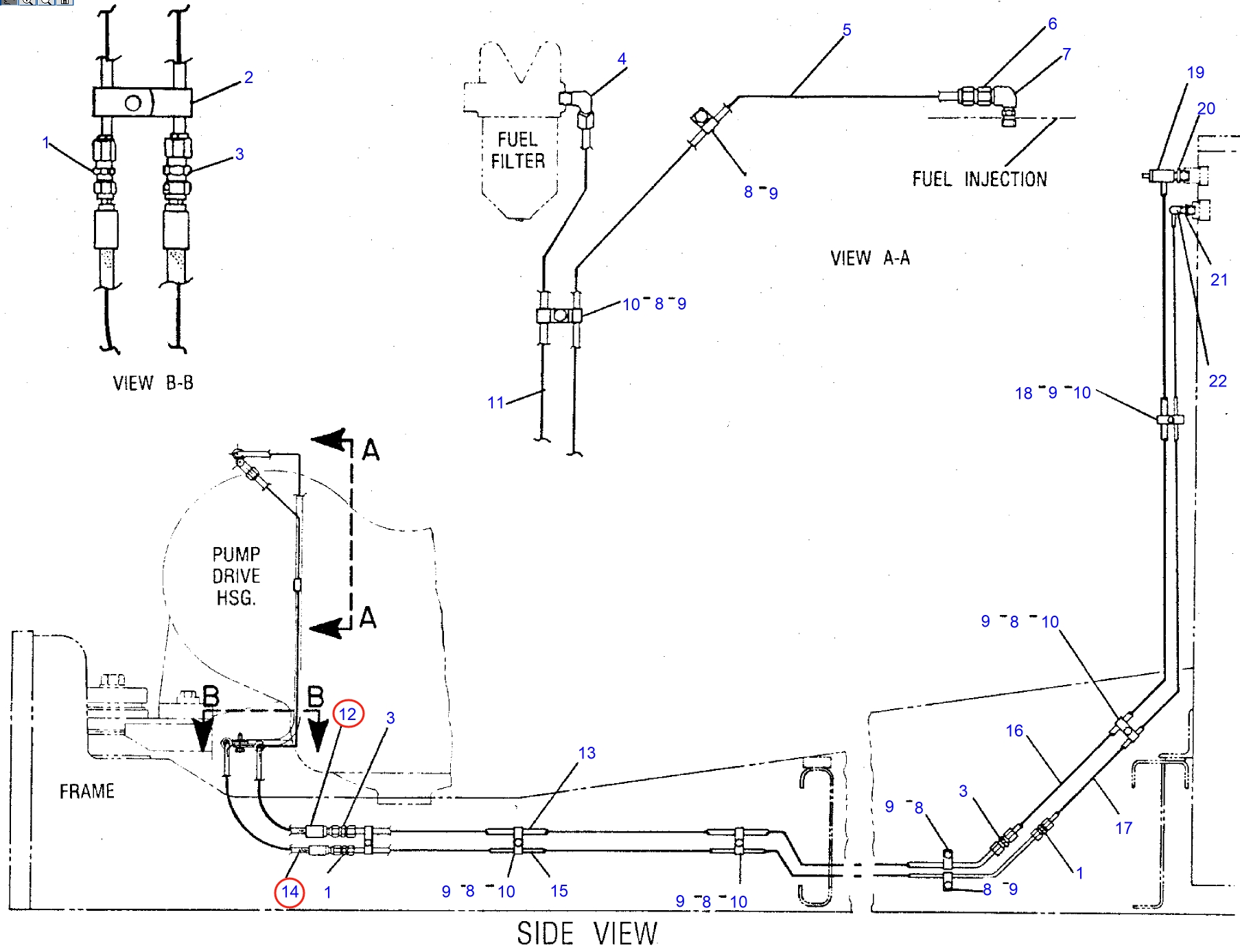 Caterpillar CAT®245B installation diagram showing hydraulic hose 2V-8647 at Pipe No. 14