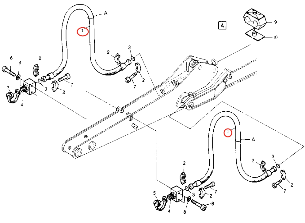 Caterpillar CAT®214B FT installation diagram showing hydraulic hose 8U-0682 at Pipe No. 1