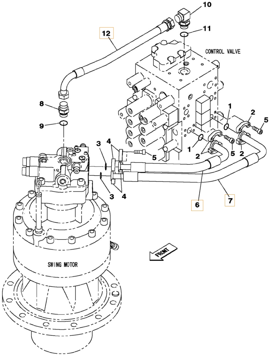 Case CX370B installation diagram showing hydraulic hose KSJ12650 at Pipe No. 12