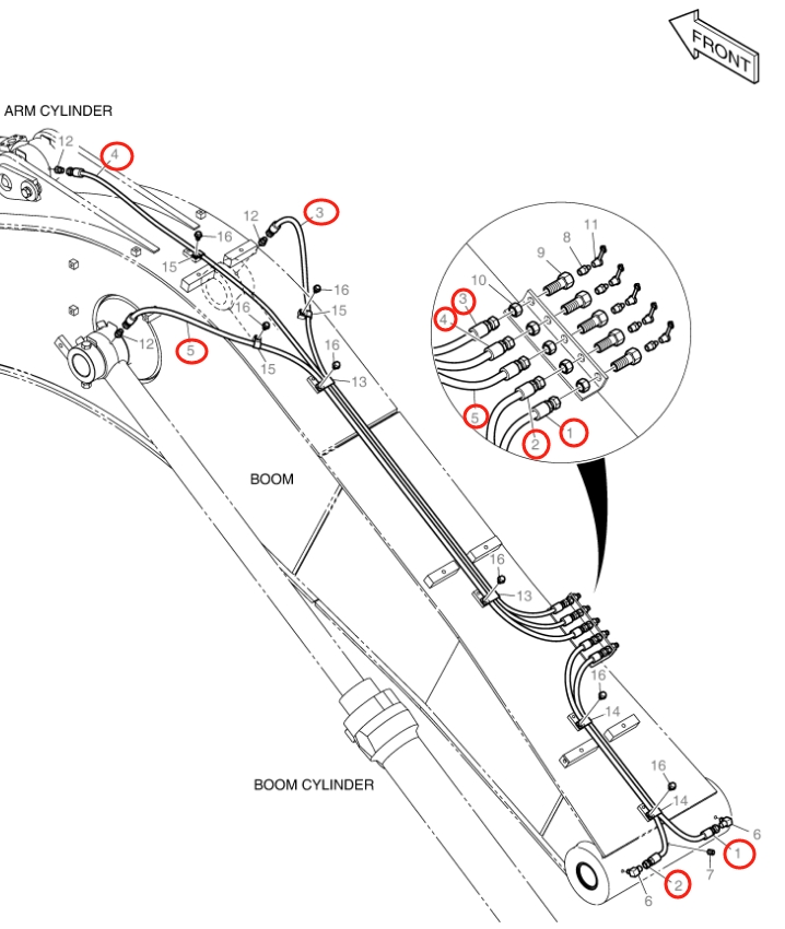Doosan DX160LC-3 installation diagram showing hydraulic hose DS2121267 at Pipe No. 2