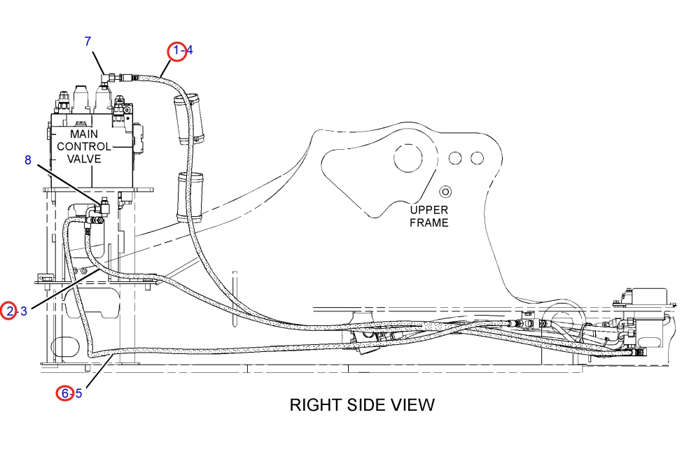 Caterpillar CAT®318E L installation diagram showing hydraulic hose 4I-6003 at Pipe No. 1