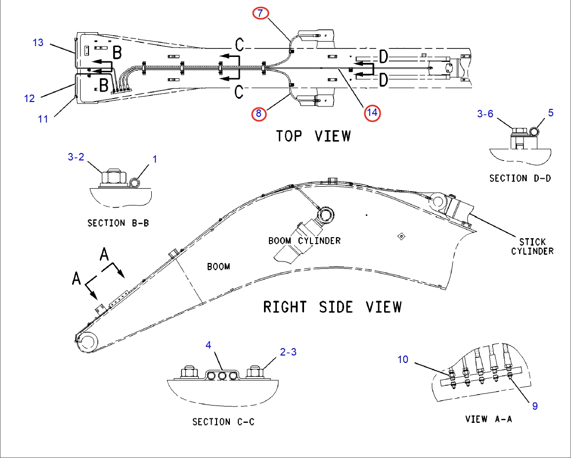 Caterpillar CAT®318B installation diagram showing hydraulic hose 123-5349 at Pipe No. 8