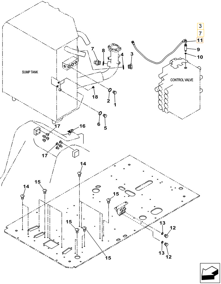 Case CX260C installation diagram showing hydraulic hose KHJ2249 at Pipe No. 11