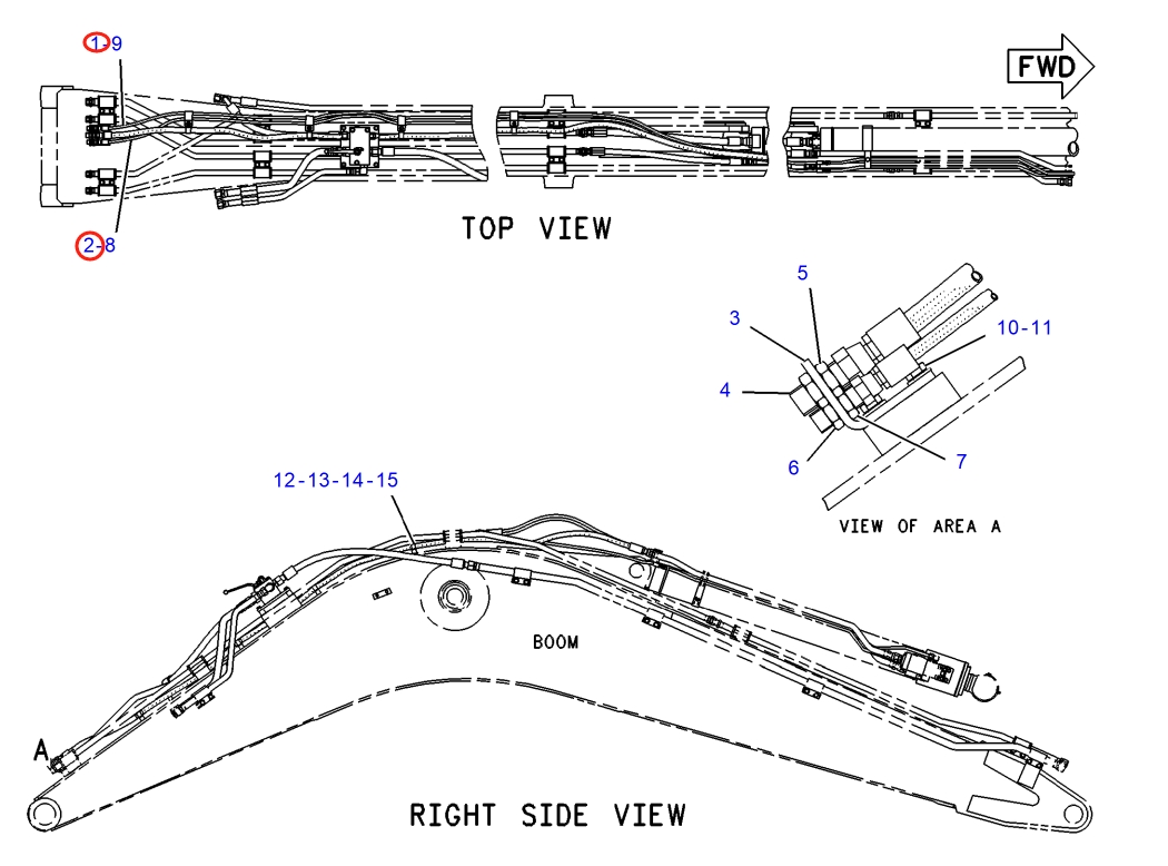 Caterpillar CAT®317-A installation diagram showing hydraulic hose 137-4679 at Pipe No. 1