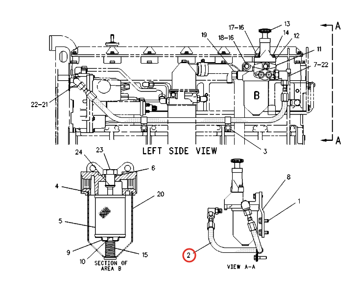 Caterpillar CAT®213B installation diagram showing hydraulic hose 8W-3109 at Pipe No. 2