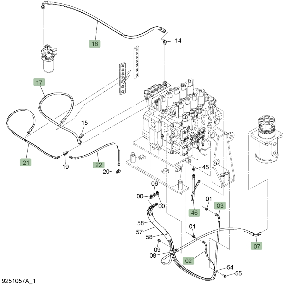 Hitachi ZX450LC-3 installation diagram showing hydraulic hose 4651397 at Pipe No. 17