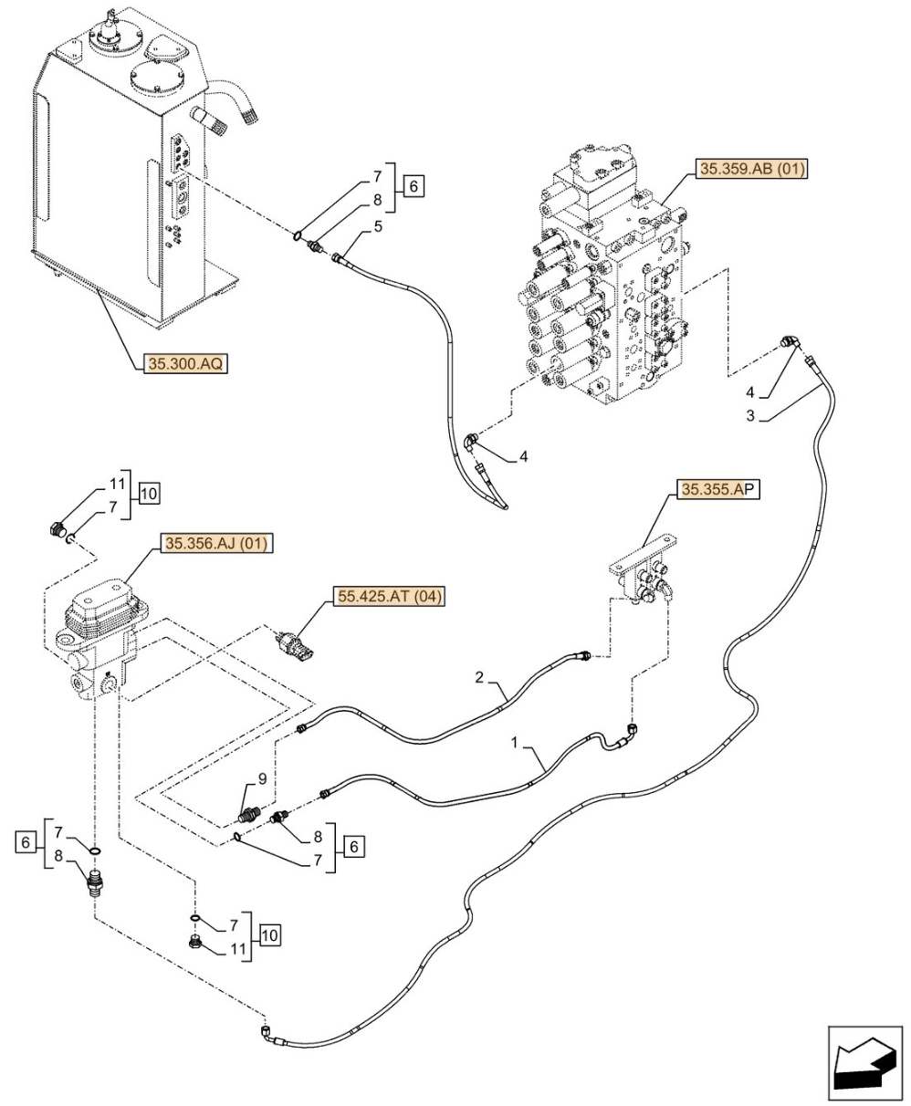 Case CX300D LC installation diagram showing hydraulic hose KHJ2050 at Pipe No. 2