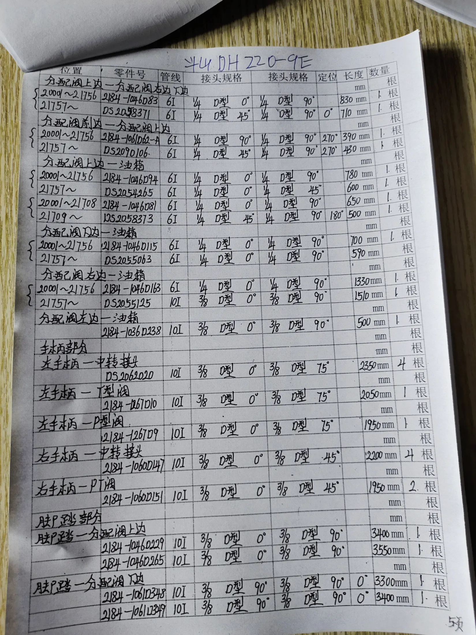 斗山DH220-9E安装示意图适用于液压胶管2184-1036D238