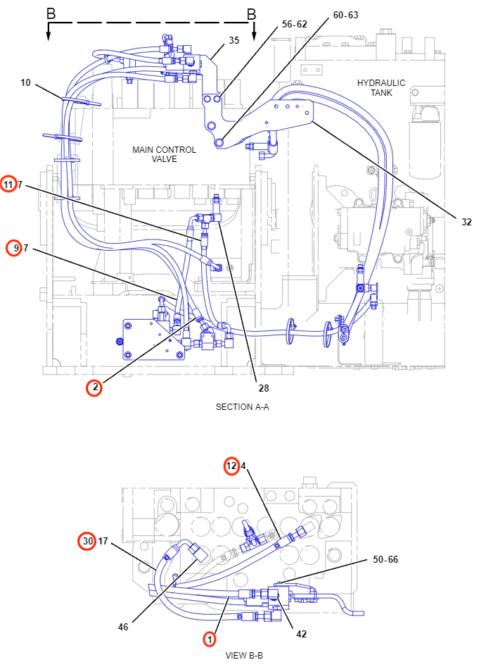 Caterpillar CAT®312D L installation diagram showing hydraulic hose 4I-1037 at Pipe No. 2