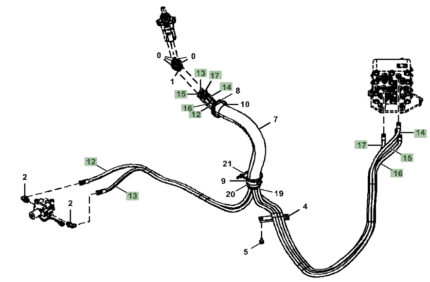 Hitachi ZX180LC-5N installation diagram showing hydraulic hose 4713022 at Pipe No. 13