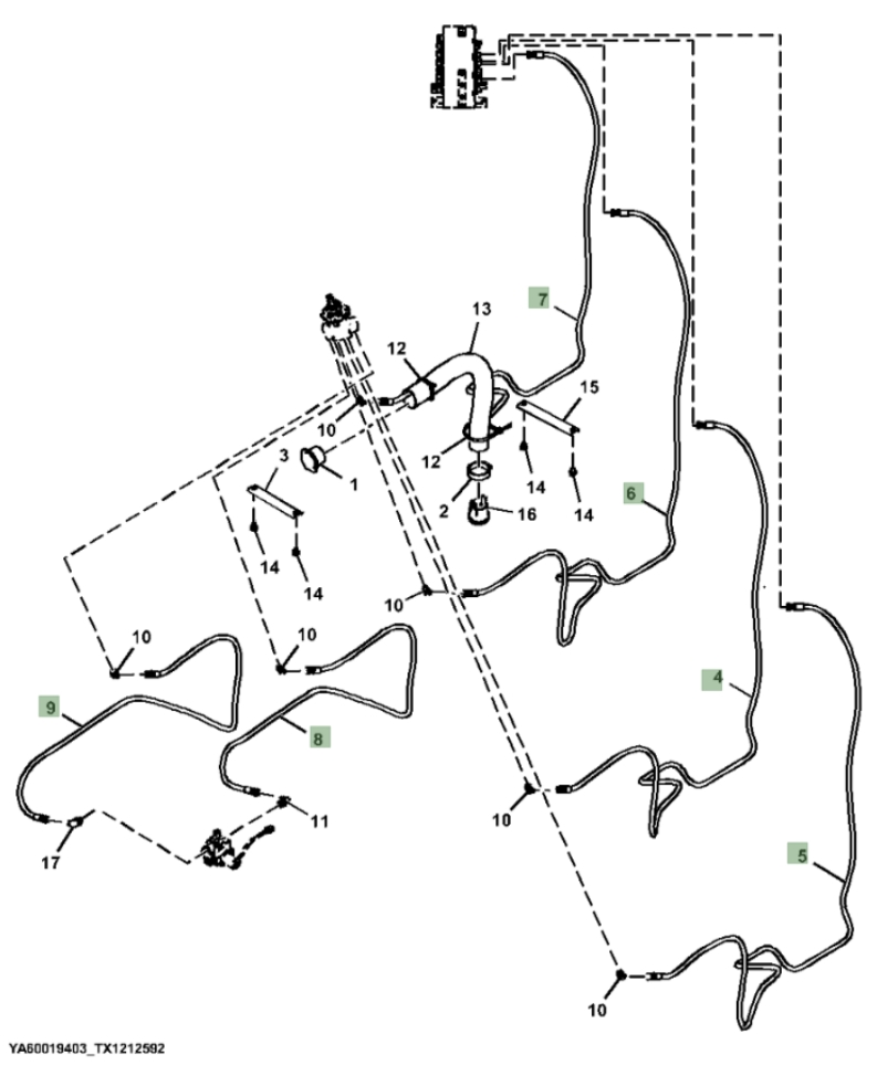 Hitachi ZX210FLC-FE-6N installation diagram showing hydraulic hose 4707581 at Pipe No. 8