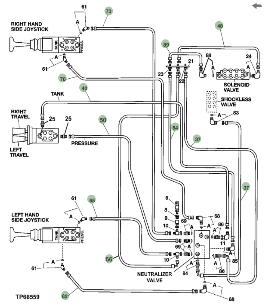 Hitachi EX200-5 installation diagram showing hydraulic hose 4346008 at Pipe No. 40