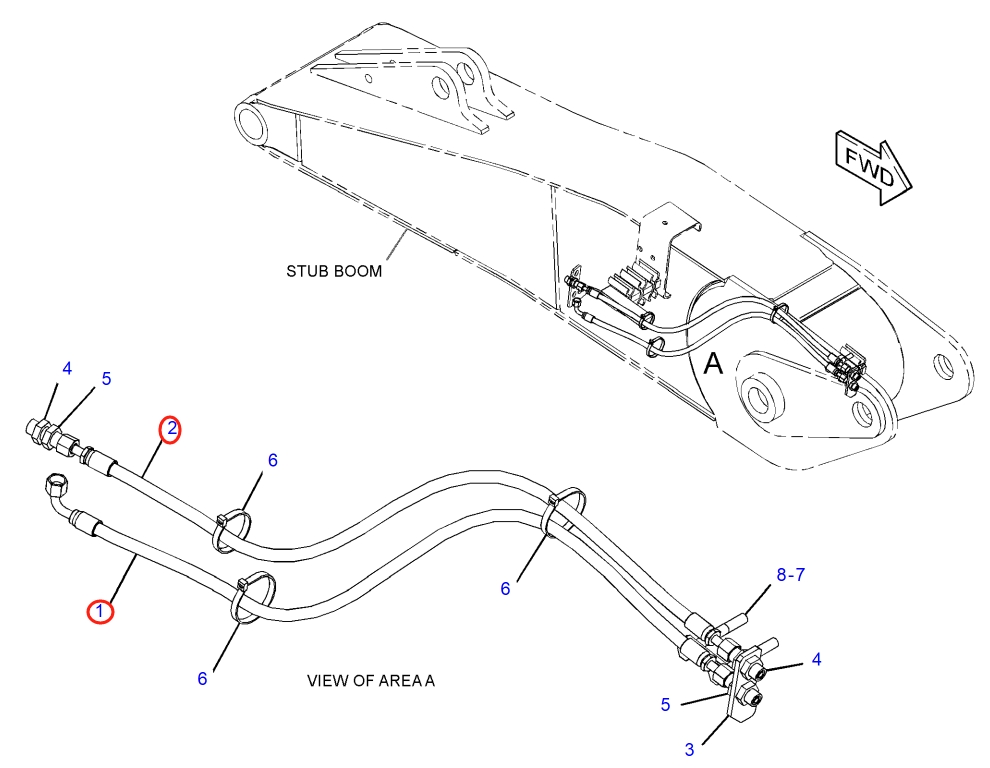 Caterpillar CAT®315F LCR installation diagram showing hydraulic hose 110-5511 at Pipe No. 2