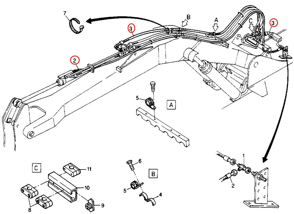 Caterpillar CAT®214B installation diagram showing hydraulic hose 8U-2658 at Pipe No. 2