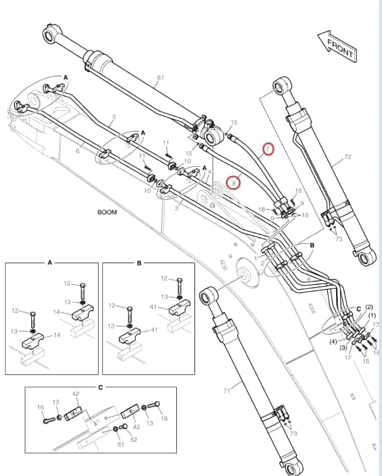 Doosan DX140LCR-5 installation diagram showing hydraulic hose DS2016252 at Pipe No. 8