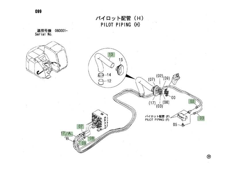 Hitachi ZX135US installation diagram showing hydraulic hose 4436319 at Pipe No. 9
