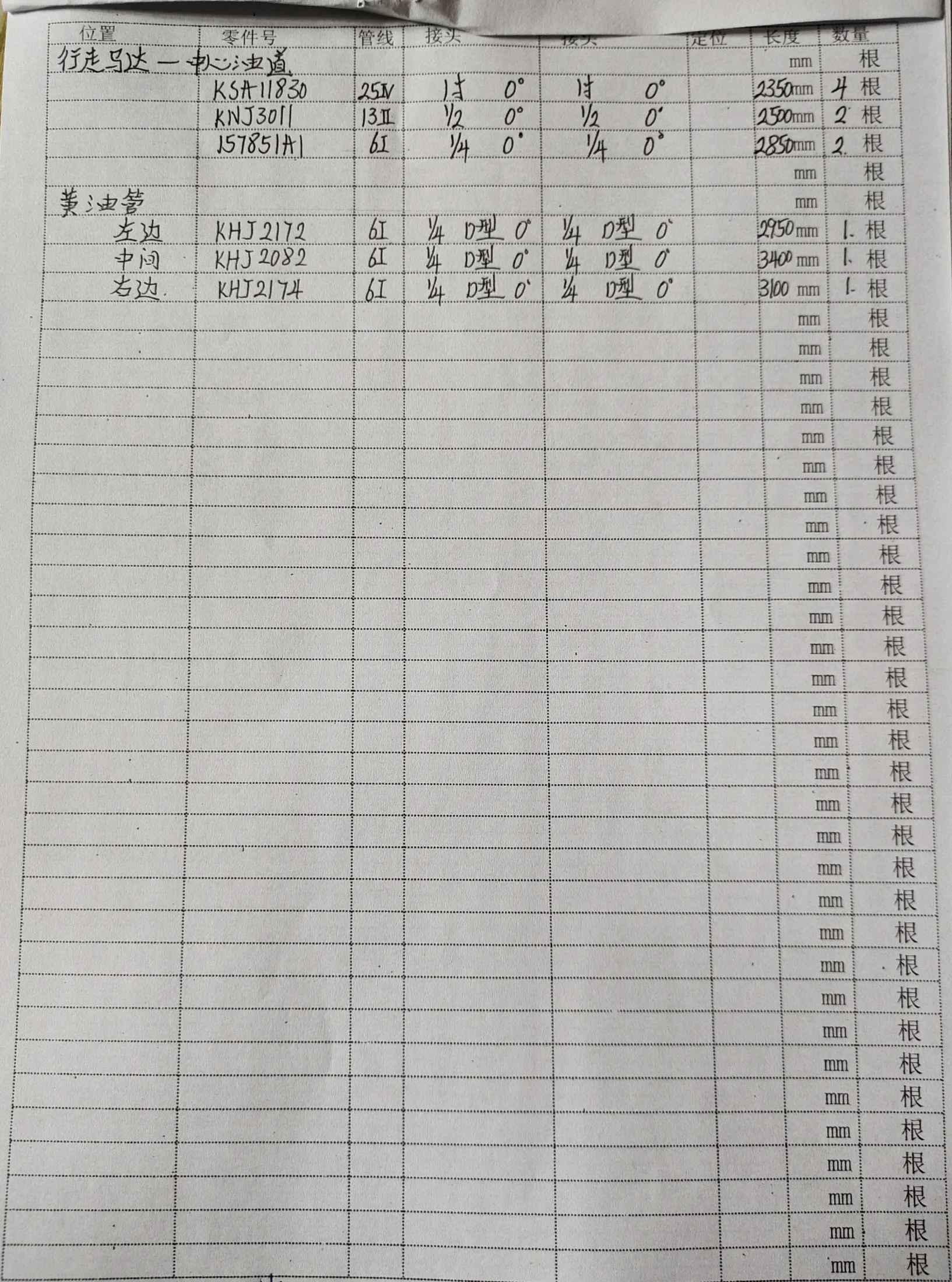 凯斯 CX360B hydraulic hose part numbers and recorded lengths — technician notebook page 2 of 4