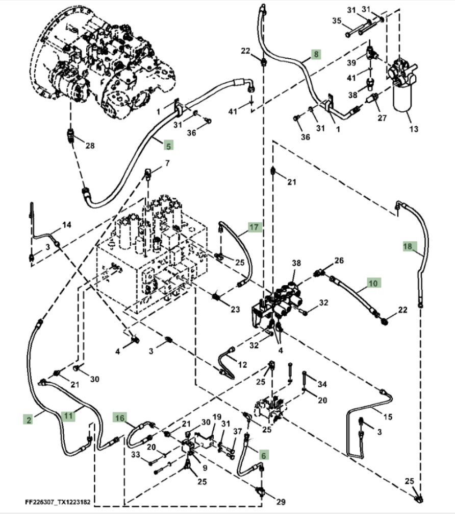 Hitachi ZX260FLC-LL-6N installation diagram showing hydraulic hose 4249348 at Pipe No. 2