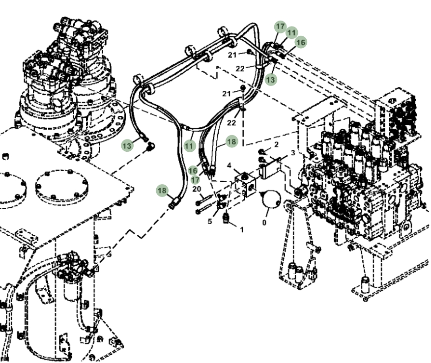 Hitachi ZX470LC-5G installation diagram showing hydraulic hose 4724388 at Pipe No. 11