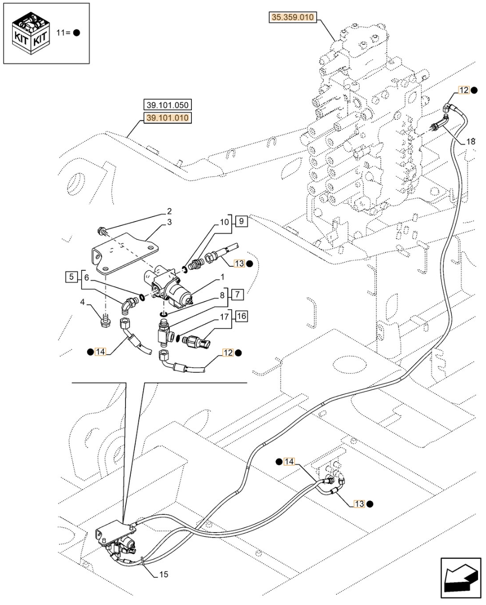 Case CX210E LC installation diagram showing hydraulic hose KHJ2092 at Pipe No. 13