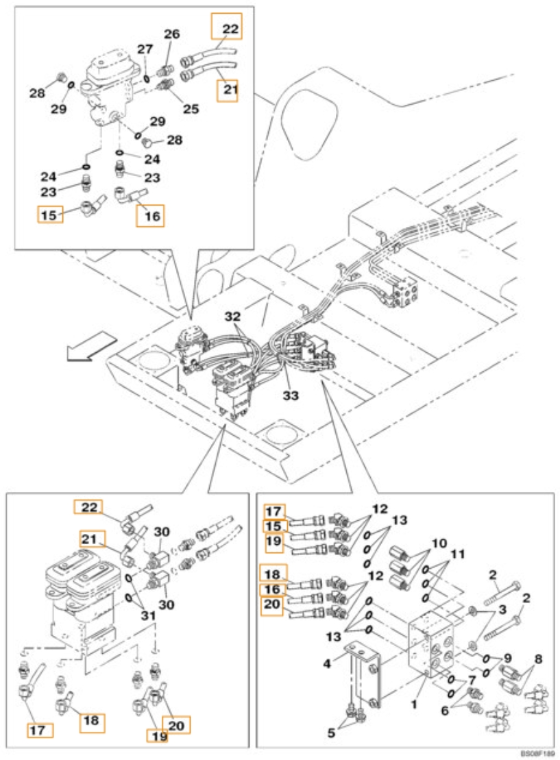 Case CX470B installation diagram showing hydraulic hose KHJ2181 at Pipe No. 17