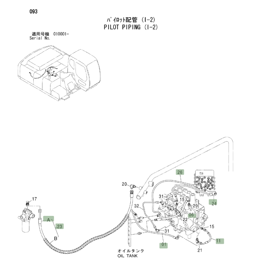 Hitachi ZX230 installation diagram showing hydraulic hose 4437943 at Pipe No. 1
