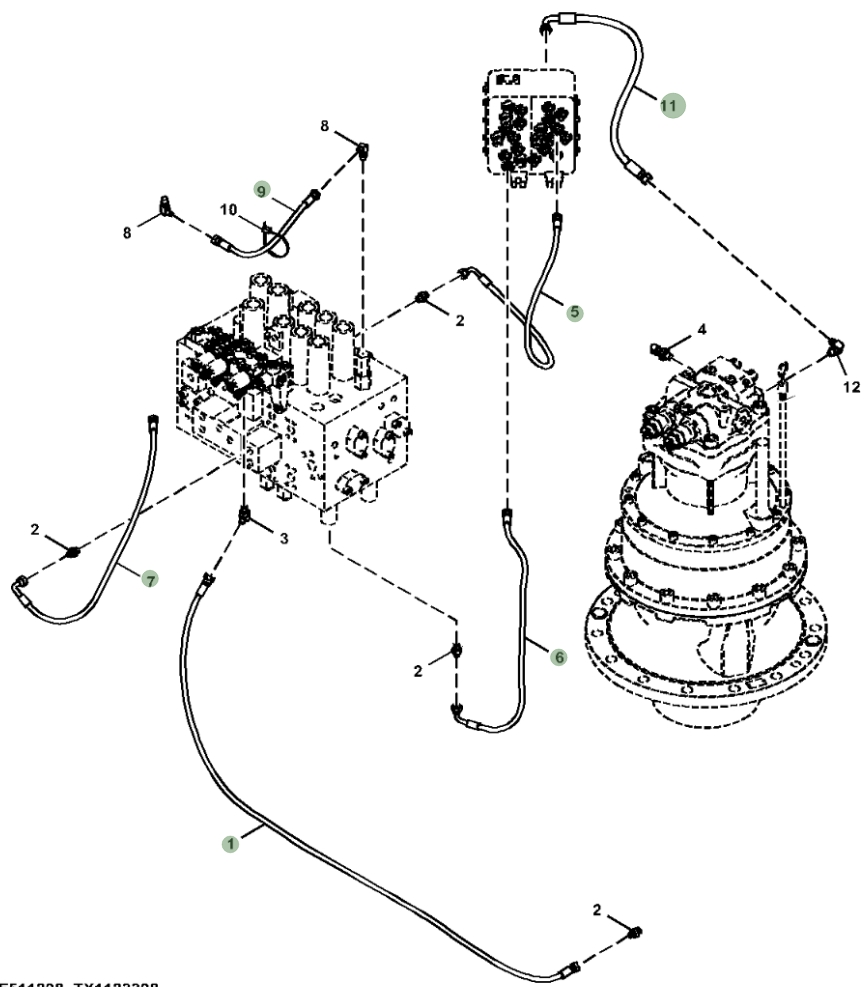 Hitachi ZX290LC-5G installation diagram showing hydraulic hose 4470393 at Pipe No. 9