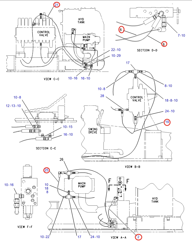 Caterpillar CAT®317 N installation diagram showing hydraulic hose 4I-1410 at Pipe No. 21