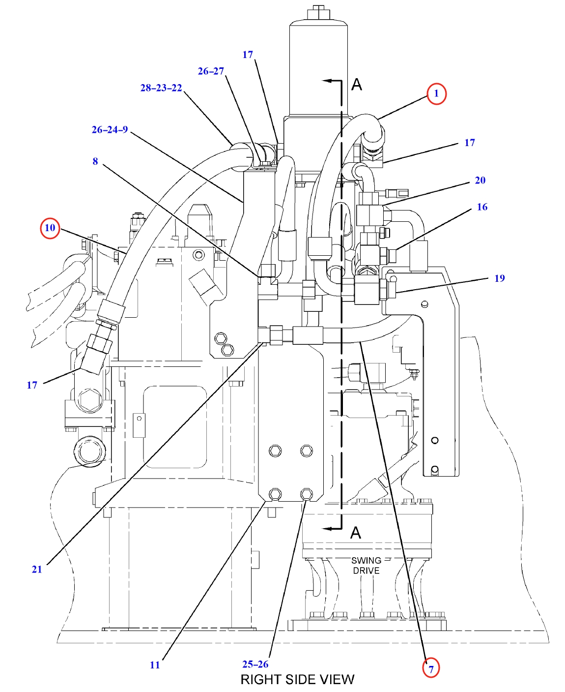 Caterpillar CAT®312F installation diagram showing hydraulic hose 356-9242 at Pipe No. 10