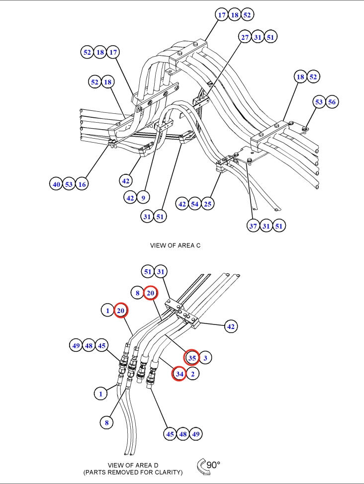 Caterpillar CAT®M317F installation diagram showing hydraulic hose 466-1188 at Pipe No. 34