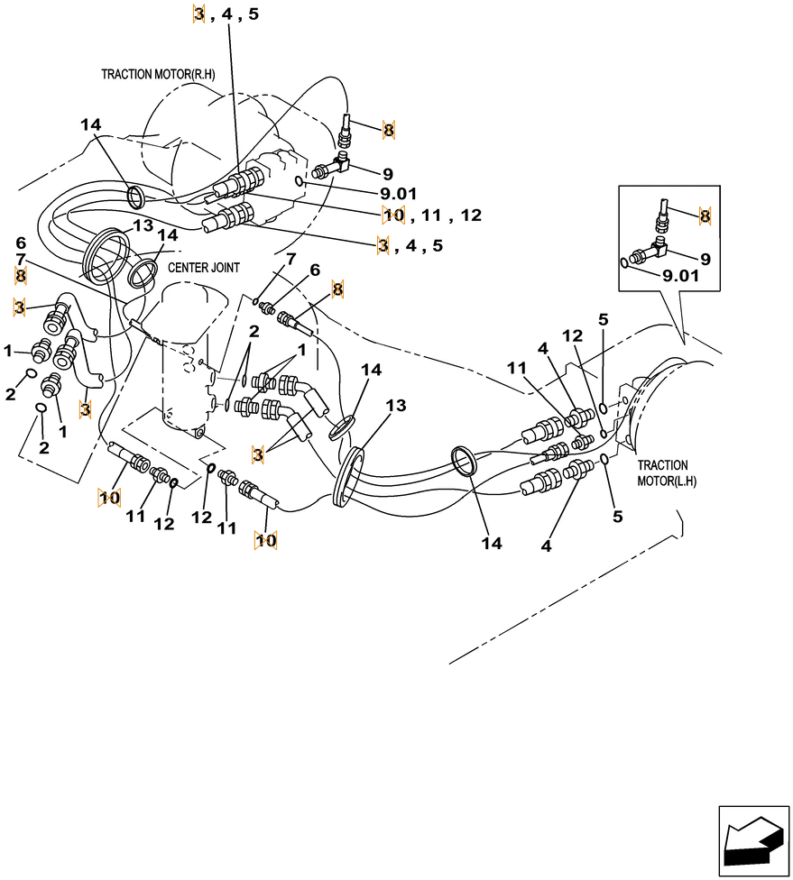 Case CX260C LC installation diagram showing hydraulic hose 157203A1 at Pipe No. 8