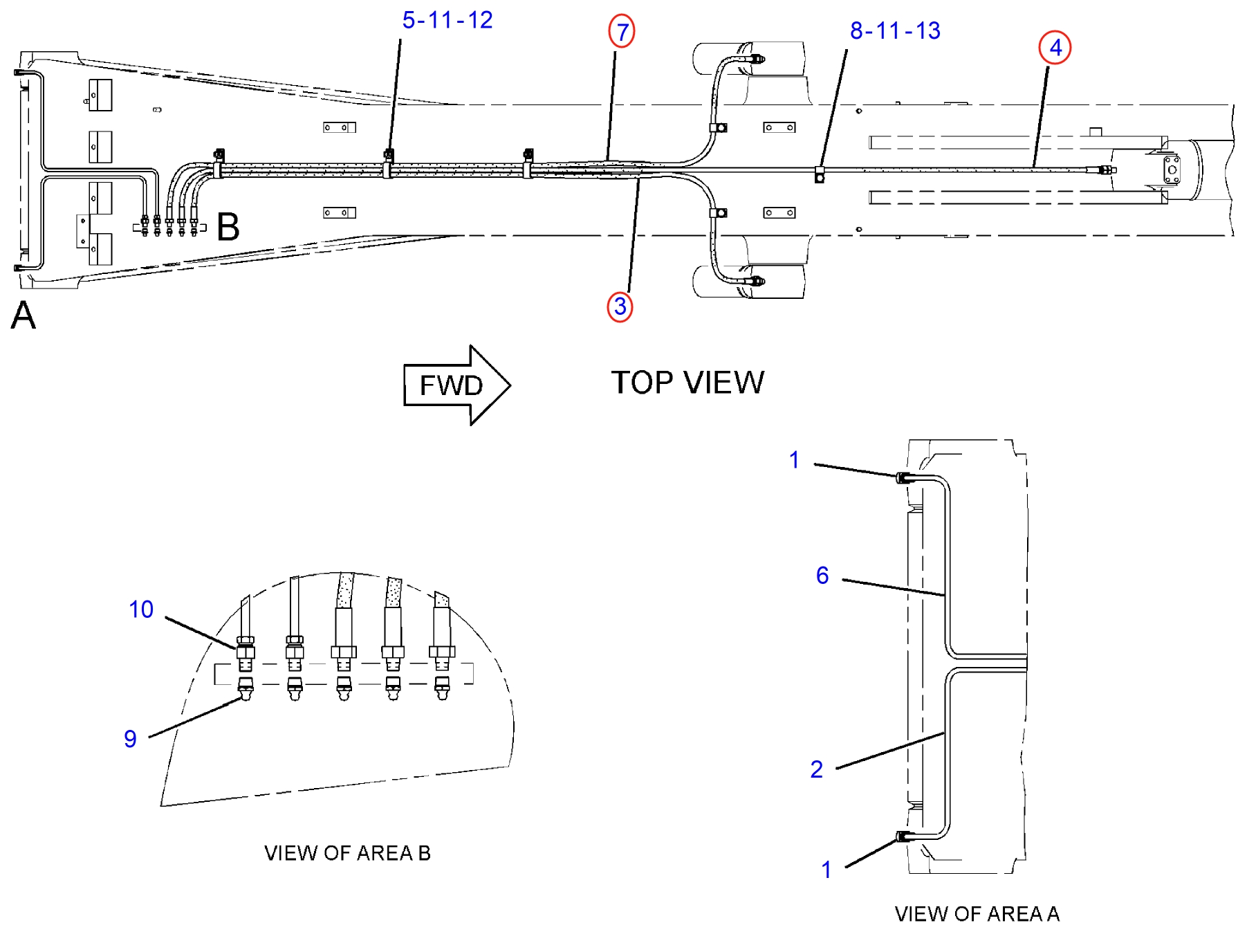 Caterpillar CAT®313D2 LGP installation diagram showing hydraulic hose 121-8662 at Pipe No. 4