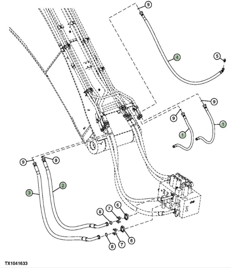 Hitachi ZX210F-3 installation diagram showing hydraulic hose 4303123 at Pipe No. 3