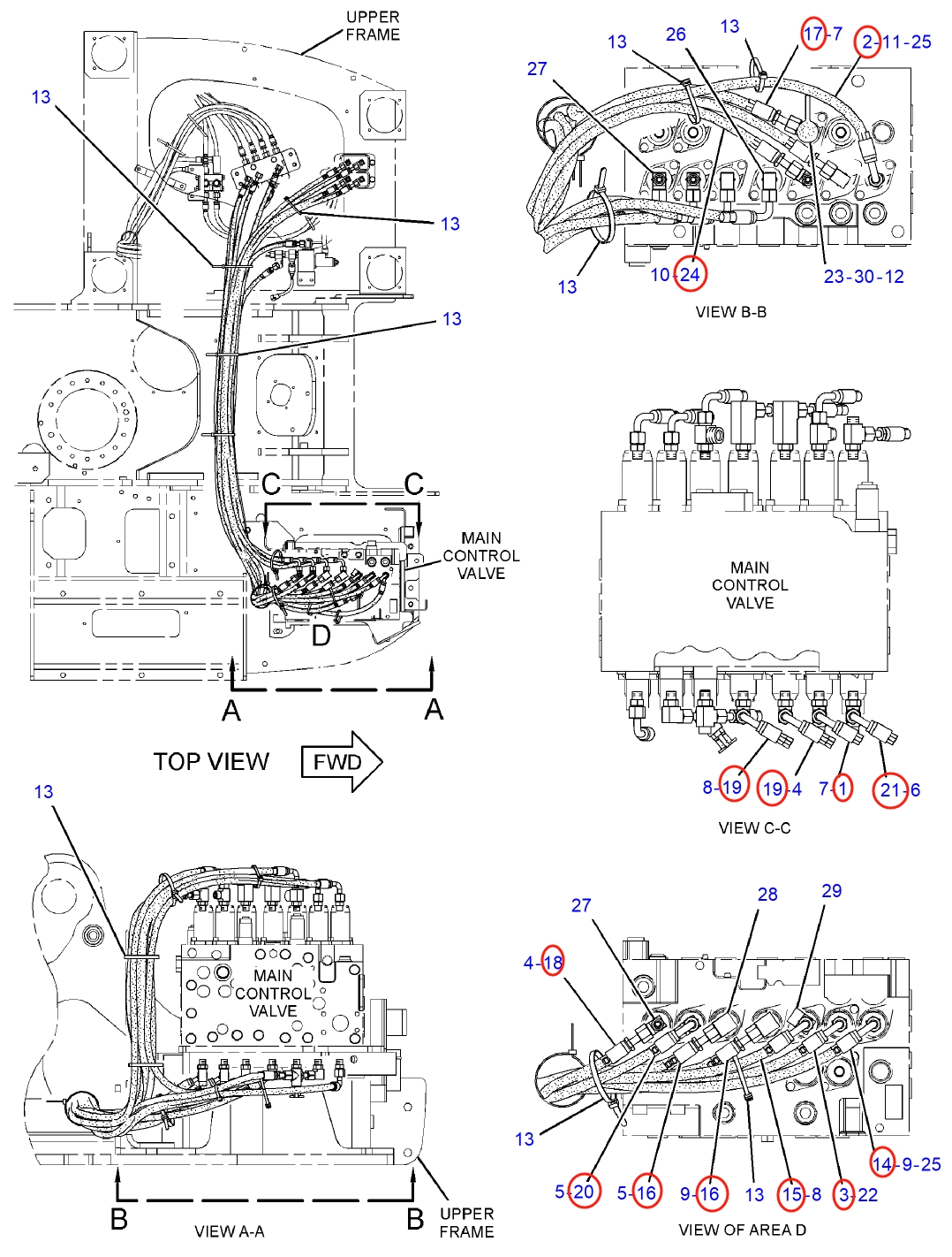 Caterpillar CAT®314D LCR installation diagram showing hydraulic hose 104-8976 at Pipe No. 17