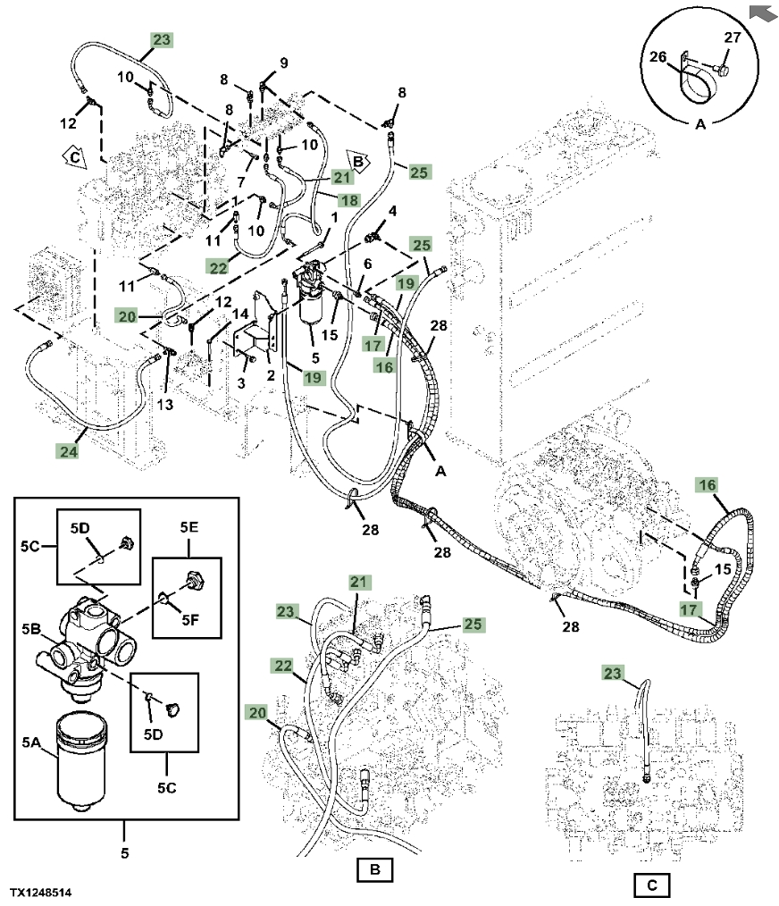 Hitachi ZX345USLC-6N installation diagram showing hydraulic hose 4672079 at Pipe No. 24