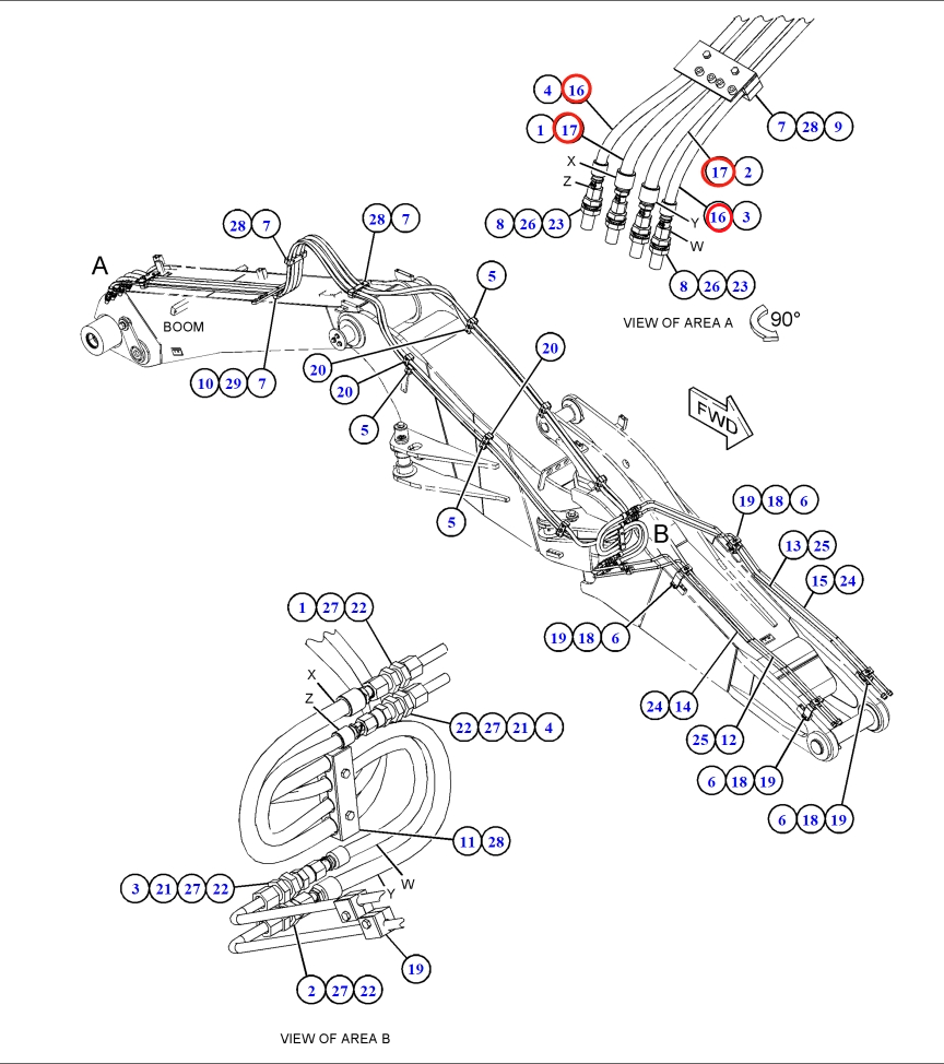 Caterpillar CAT®M317F installation diagram showing hydraulic hose 466-1192 at Pipe No. 17