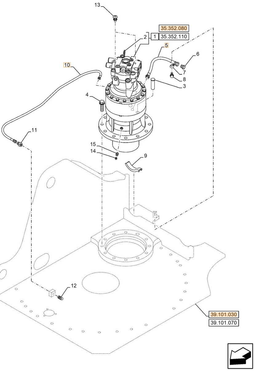 Case CX210E NLC installation diagram showing hydraulic hose KHJ14930 at Pipe No. 10