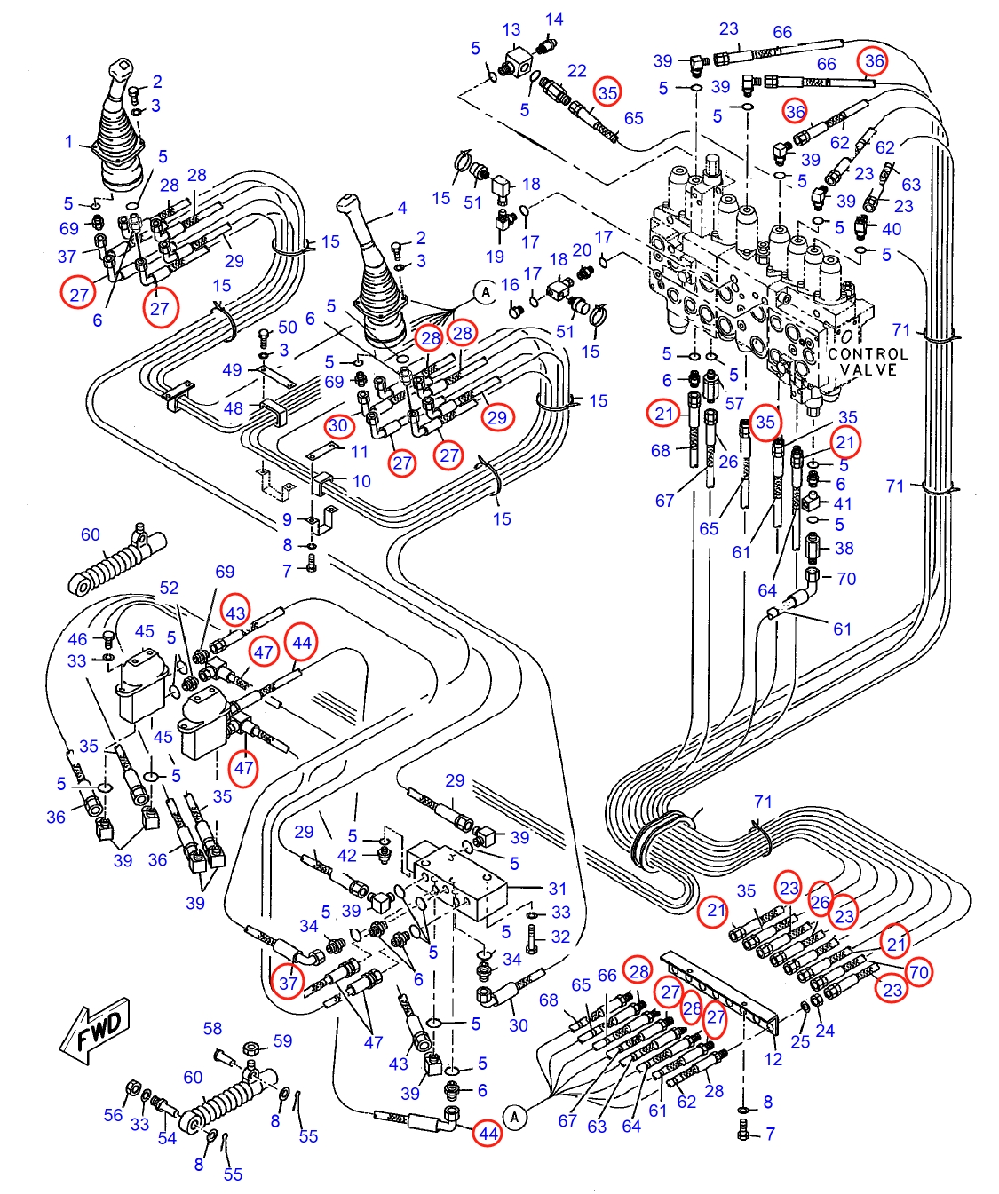 Caterpillar CAT®312-A installation diagram showing hydraulic hose 4I-1413 at Pipe No. 23