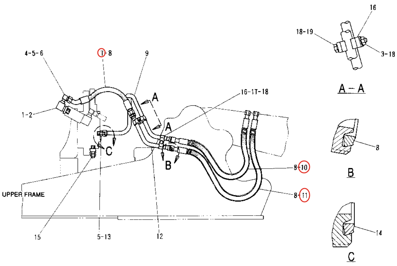Caterpillar CAT®307-A installation diagram showing hydraulic hose 108-7565 at Pipe No. 10
