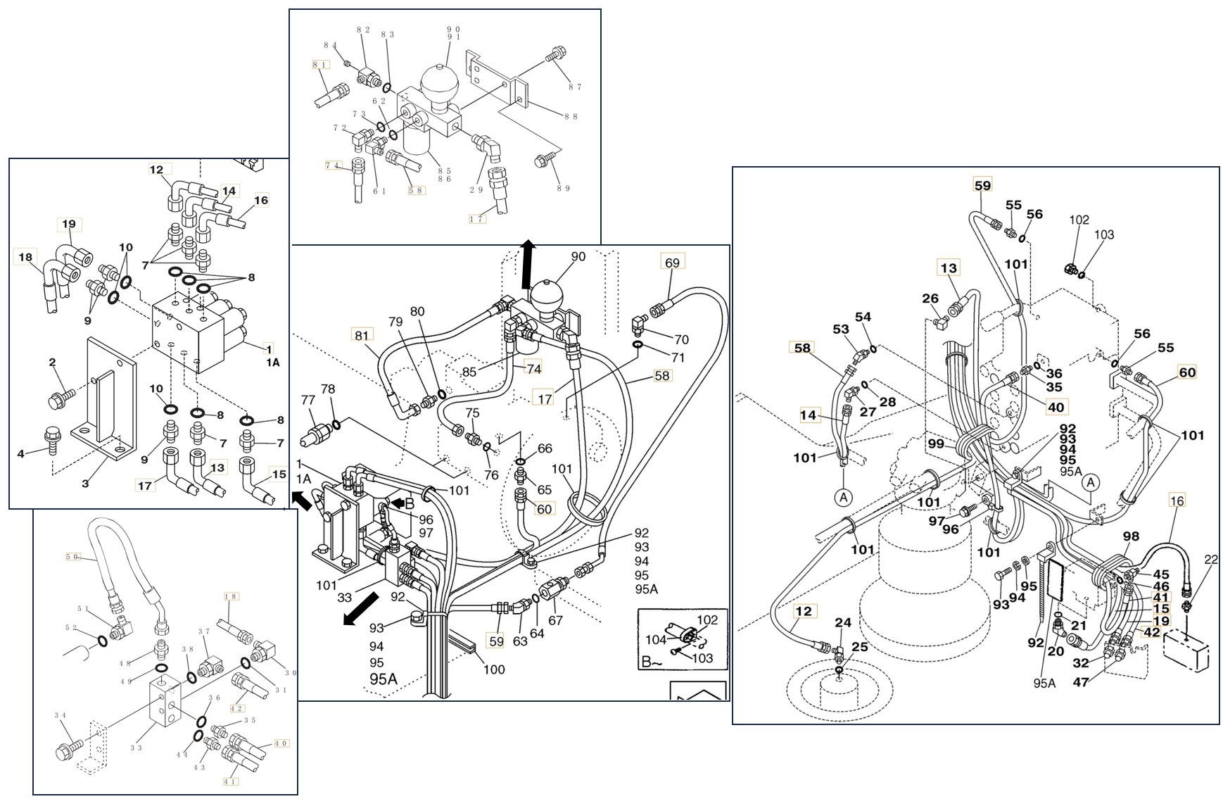 Case CX210N installation diagram showing hydraulic hose 152773A1 at Pipe No. 41