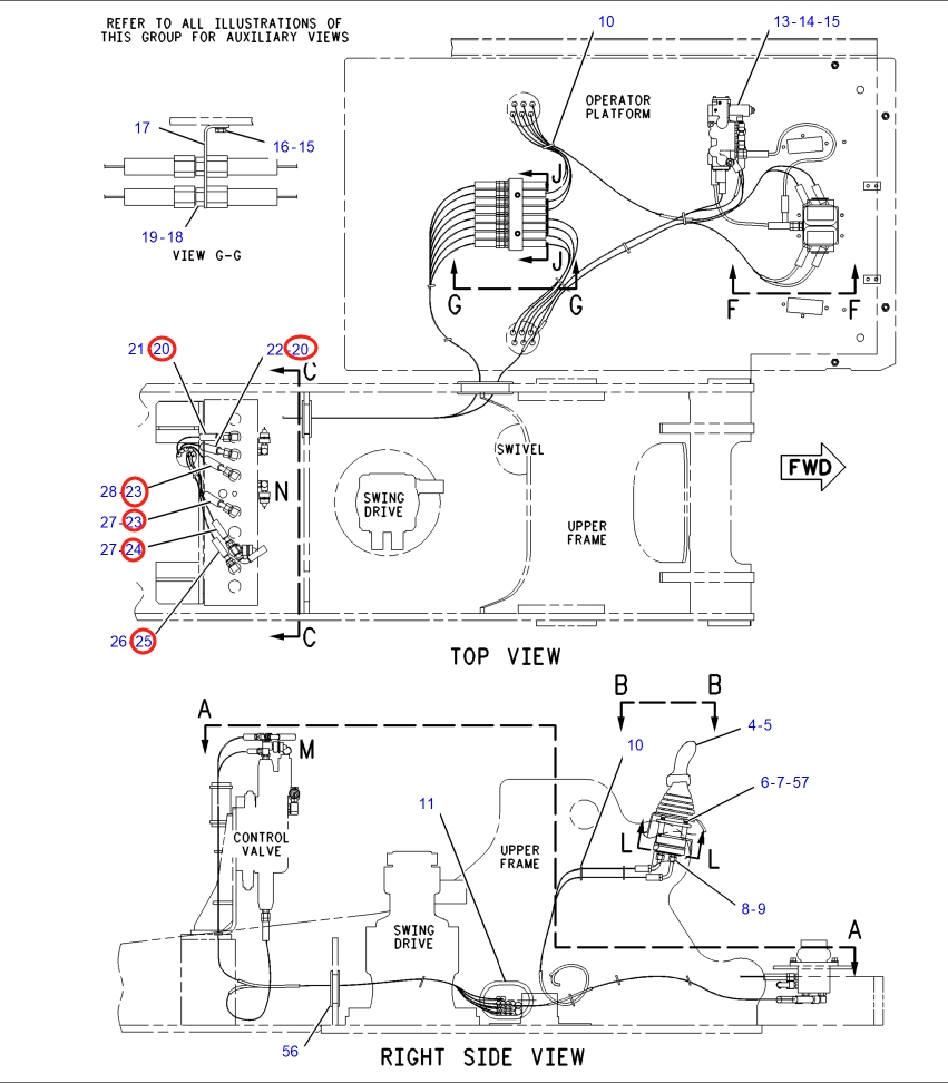 Caterpillar CAT®317B LN installation diagram showing hydraulic hose 4I-5507 at Pipe No. 25